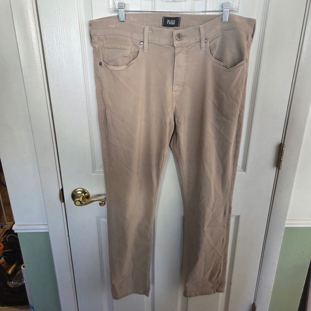 PAIGE Federal Slim Straight Pants Toasted Almond Tan Beige Mens 36×30 Office